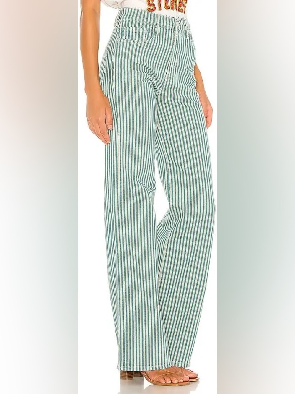 Free People Astoria Wide Leg Jeans in Peppermint Stripe - Picture 2 of 9